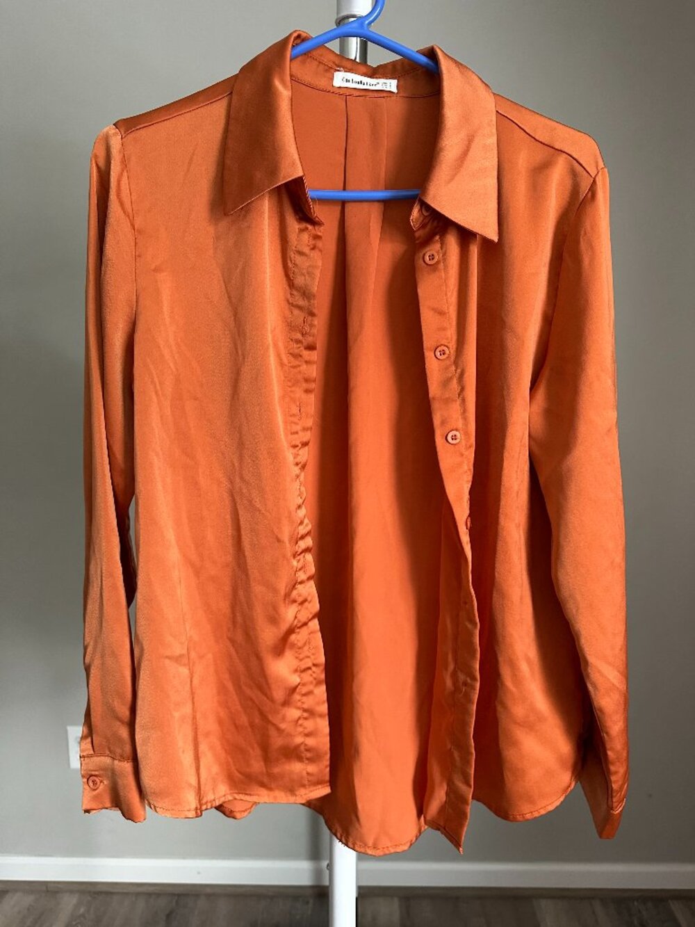 Silky Orange Long Sleeve Button-Down Dress Shirt